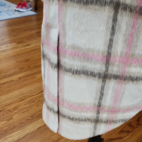 NEW - 7 FOR ALL MANKIND Pink & Cream Plaid Shacket Duster Coat - Picture 8 of 13